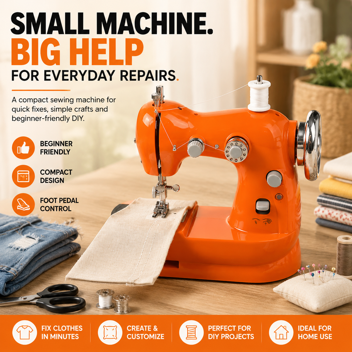 Mini Electric Sewing Machine Beginner-Friendly Portable Sewing Machine with Foot Pedal for Clothing Repair & DIY Crafts