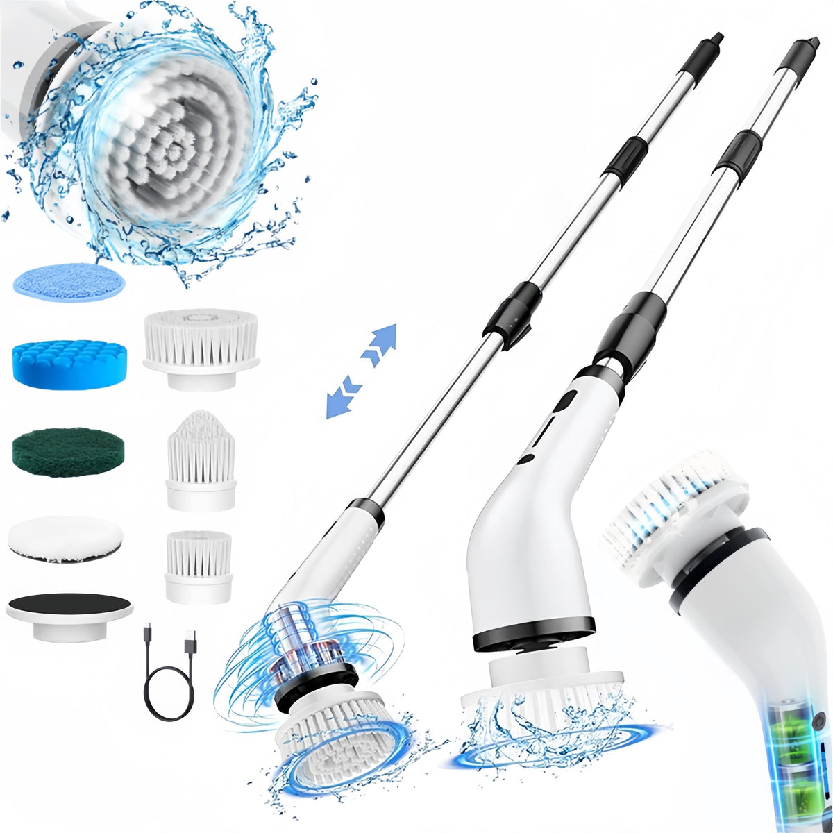 Electric Spin Scrubber Kit, Cordless Waterproof Power Cleaning Brush, Multi Replaceable Brush Heads for Bathroom, Tile