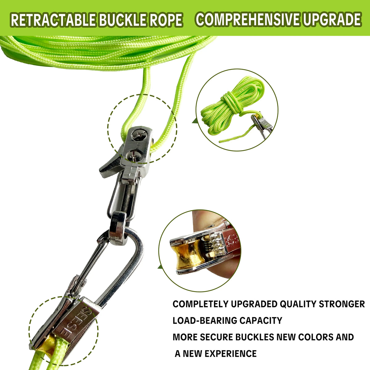 Retractable Buckle Rope - 2026 Outdoor Tool-Neon Visible Outdoor Cord for Camping, Hammock, Laundry, Cargo Transport