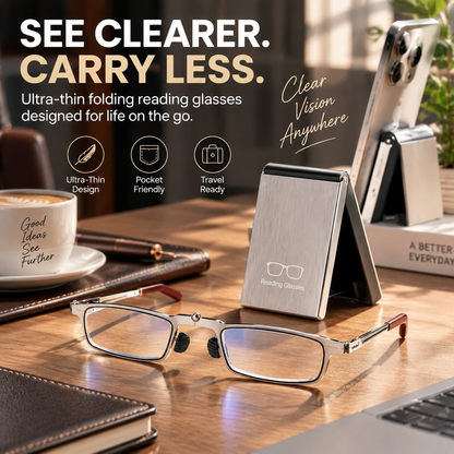 Folding Reading Glasses Ultra-Slim Portable Readers with Protective Metal Case for Everyday & Travel