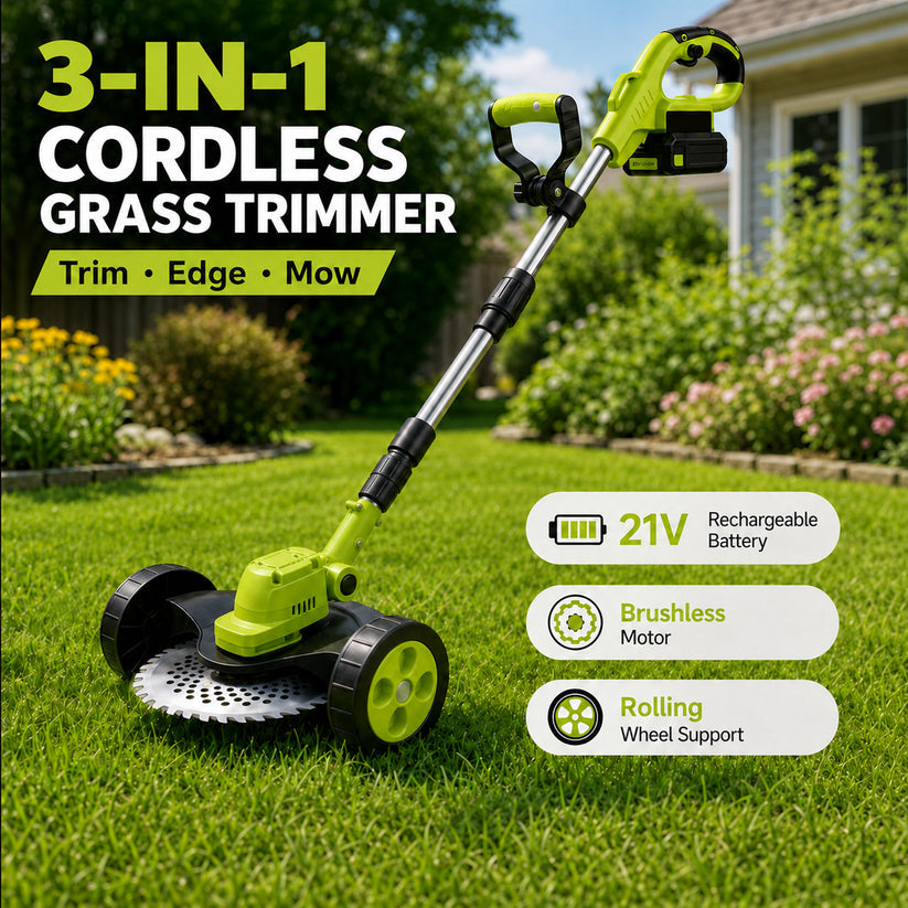 21V 3-in-1 Cordless String Trimmer, Edger & Mini Mower 2 Batteries Included