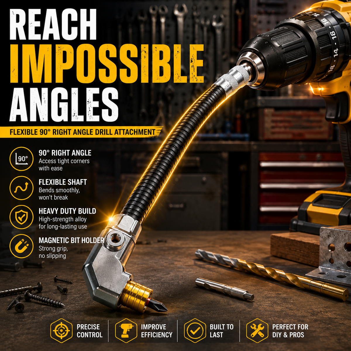 Flexible 90 Right Angle Drill Attachment Tight Space Driver Adapter