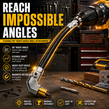 Flexible 90 Right Angle Drill Attachment Tight Space Driver Adapter