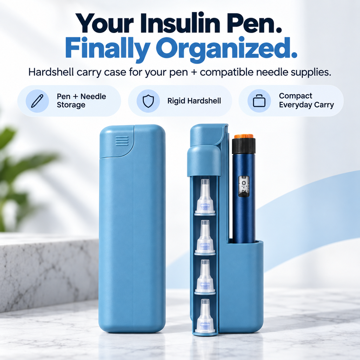 Hardshell Insulin Pen Case Compact Pen & Needle Organizer for Daily Carry, Work & Travel