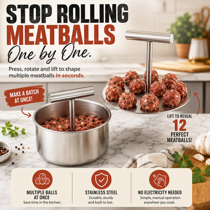 FAMILY KITCHEN | Stainless Steel Meatball Press Make Uniform Meatballs for Pasta, Dinner & Meal Prep