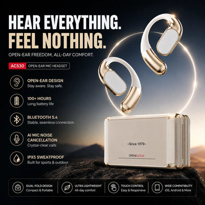 Monster AC530 Open-Ear Headset | 165H Battery, Bluetooth 6.0, Ultra Comfort Wireless Earbuds