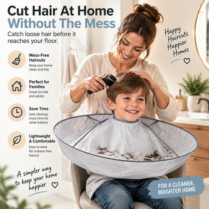 UMBRELLA HAIR CUTTING CAPE | Large Hair Catcher with Memory Steel Ring for Cleaner Home Grooming