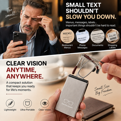 Folding Reading Glasses Ultra-Slim Portable Readers with Protective Metal Case for Everyday & Travel