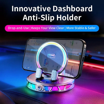 360 Rotating Wireless Charging Car Phone Mount RGB Ambient Light, Auto-Lock, Ultra-Stable Suction