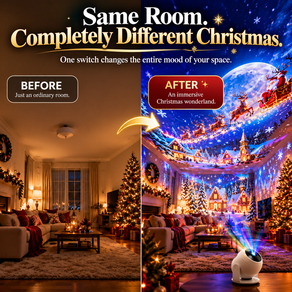 Christmas Projector Light Indoor Holiday Projection Lamp for Walls & Ceilings