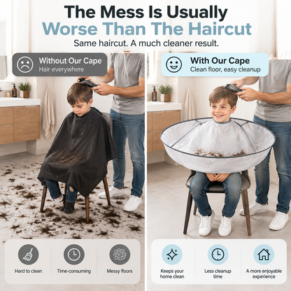 UMBRELLA HAIR CUTTING CAPE | Large Hair Catcher with Memory Steel Ring for Cleaner Home Grooming