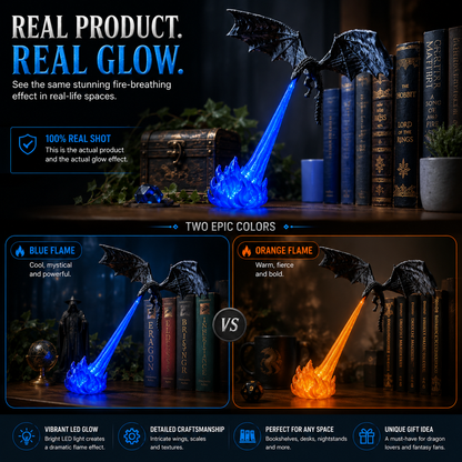 3D Fire Breathing Dragon LED Light | Glowing Fantasy Bookshelf Decor