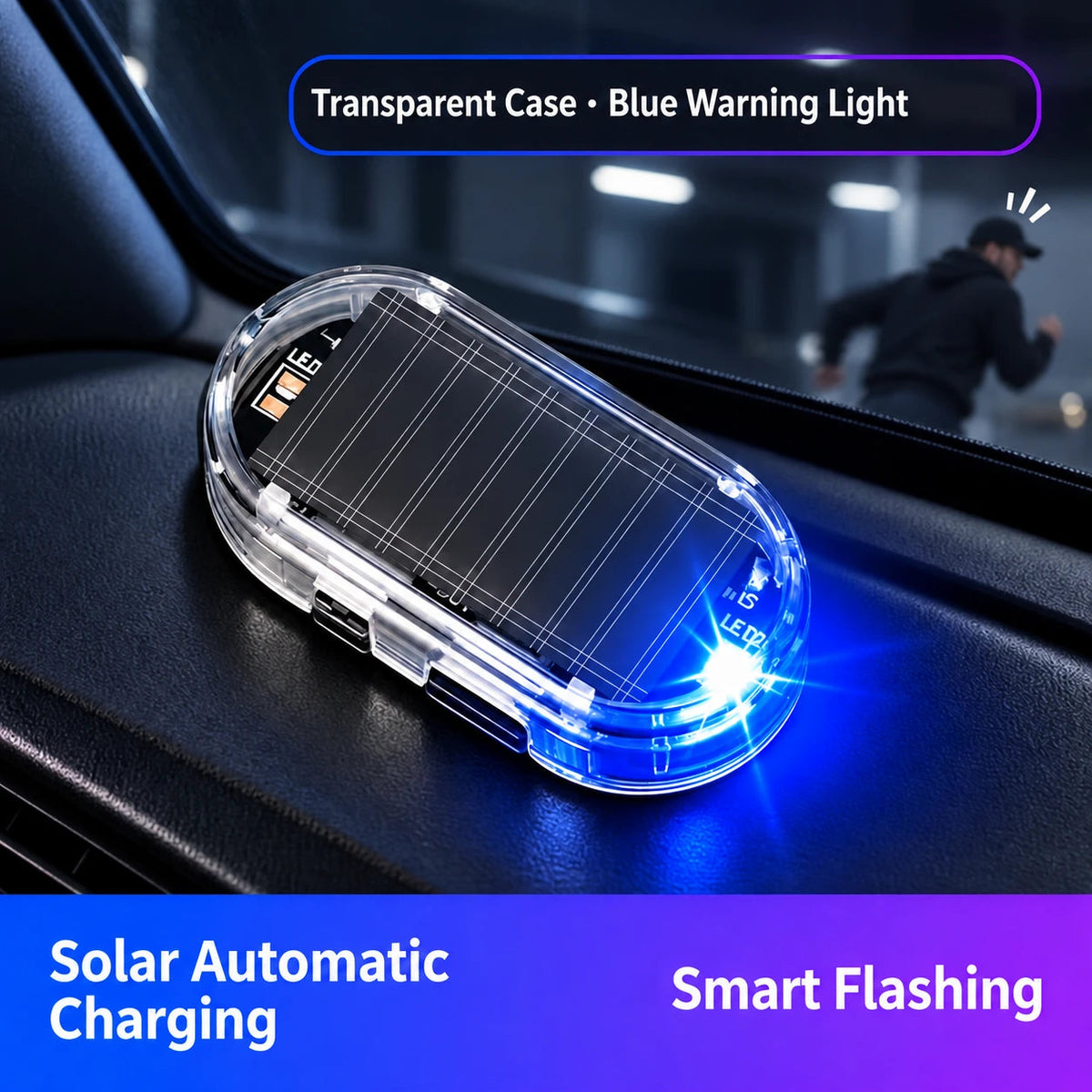 Solar-Powered Anti-Theft Car Alarm & Warning LED Light