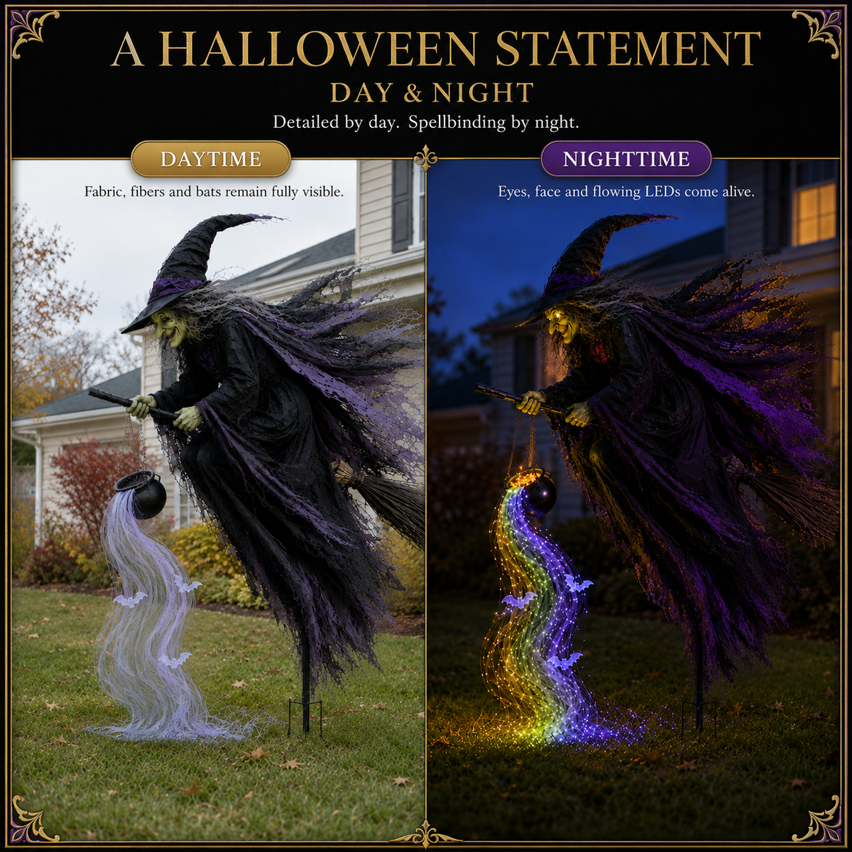 Halloween Flying Witch Magic Flow Solar Light