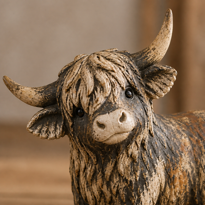 Rustic Highland Cow Figurine Charming Farmhouse Tabletop Decor