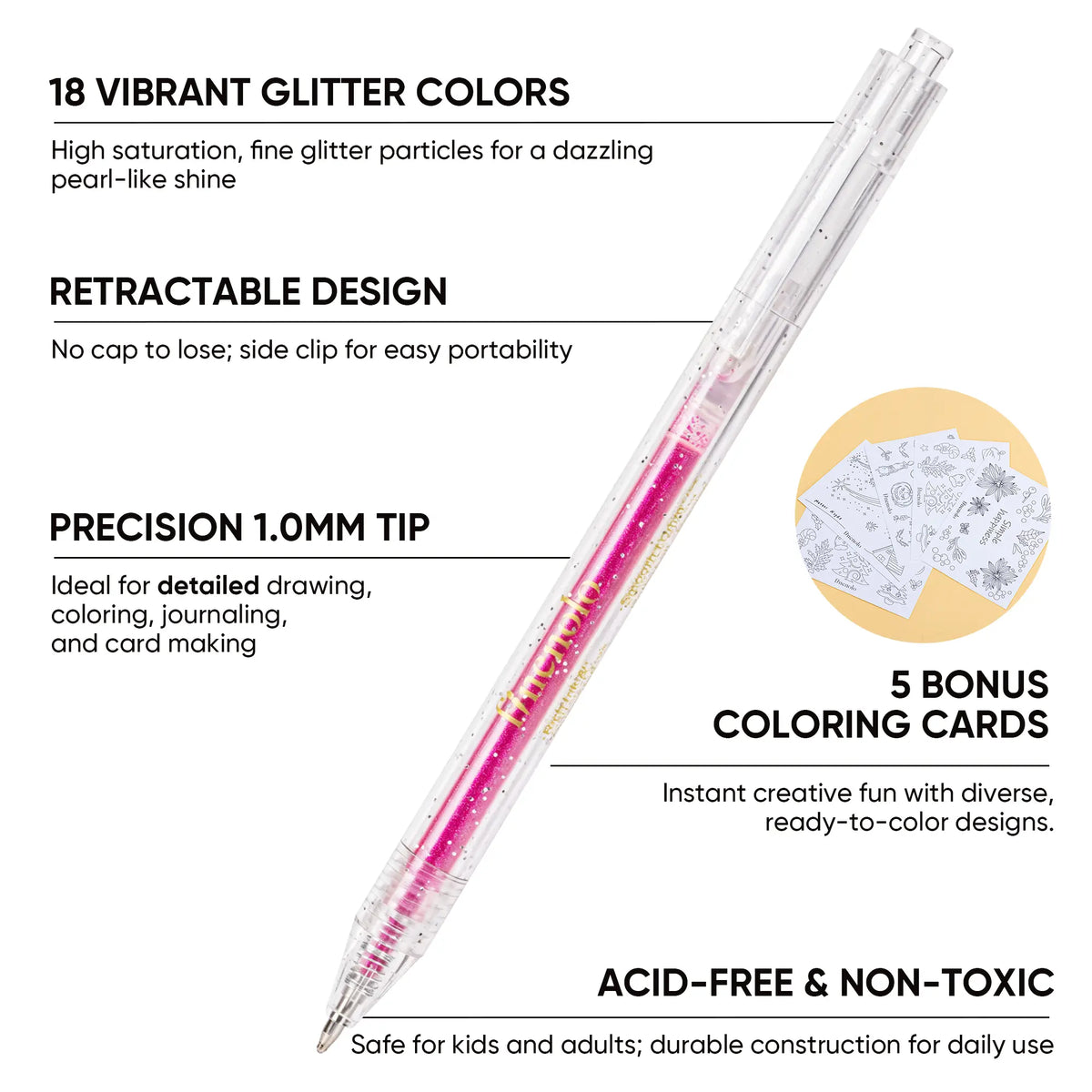 Selling Retractable Glitter Sparkle Gel Pens 1.0mm Fine Tip, Large Capacity Gel Pen Set for Art Journal & Hand Lettering