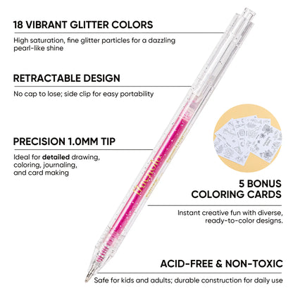Selling Retractable Glitter Sparkle Gel Pens 1.0mm Fine Tip, Large Capacity Gel Pen Set for Art Journal & Hand Lettering
