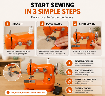 Mini Electric Sewing Machine Beginner-Friendly Portable Sewing Machine with Foot Pedal for Clothing Repair & DIY Crafts