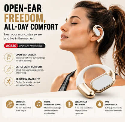 Monster AC530 Open-Ear Headset | 165H Battery, Bluetooth 6.0, Ultra Comfort Wireless Earbuds