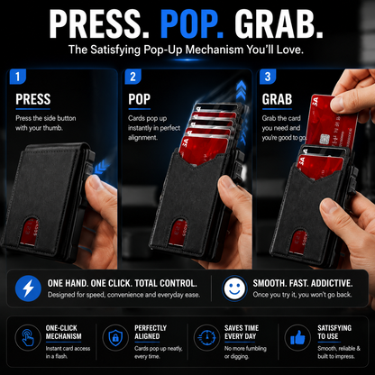 2026 RFID Blocking Minimalist Pop-Up Wallet | One-Second Card Eject Design & Ultra Slim Pocket Wallet