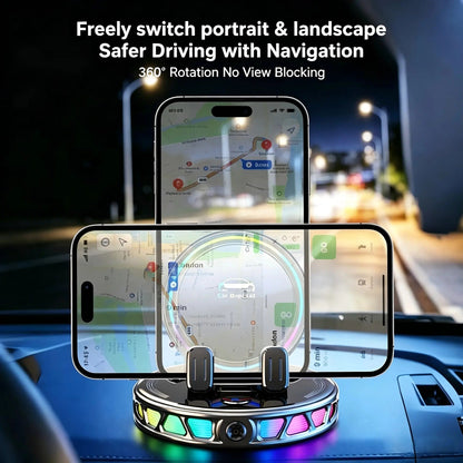 360 Rotating Wireless Charging Car Phone Mount RGB Ambient Light, Auto-Lock, Ultra-Stable Suction