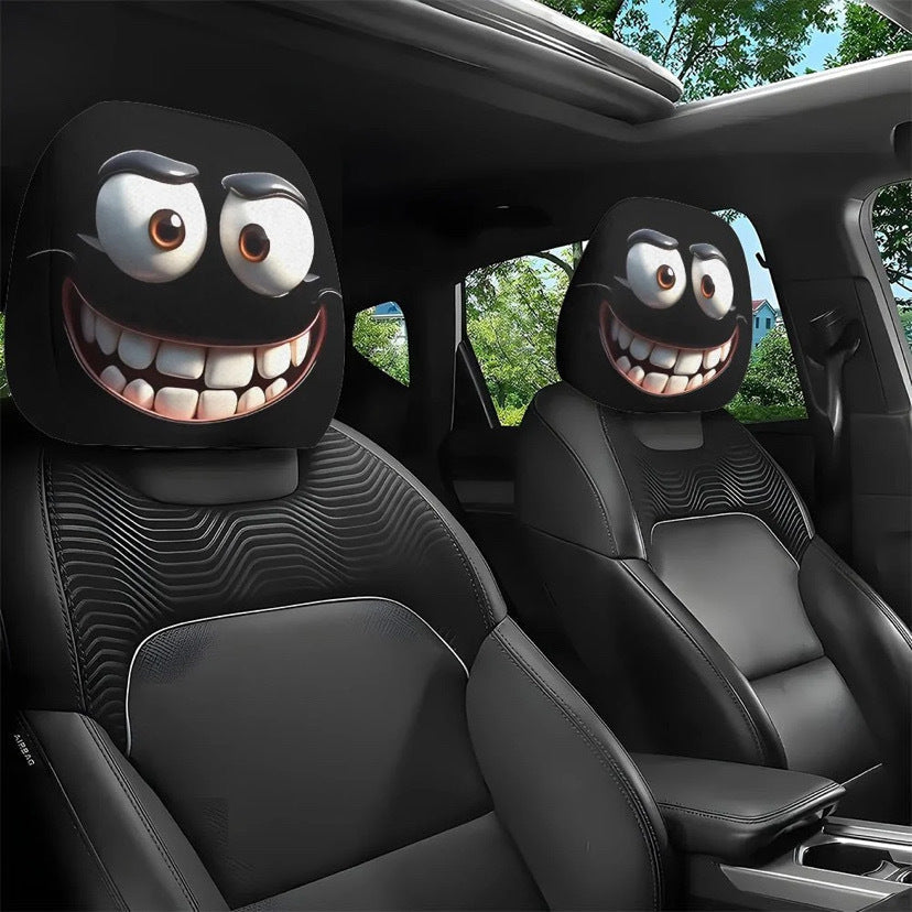 Funny Cartoon Car Headrest Covers 2PCS Universal Fit
