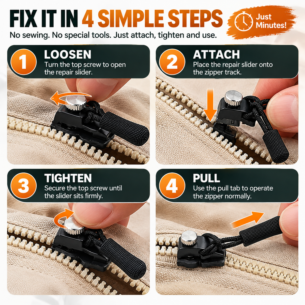Replacement Zipper Slider Kit 30-Piece No-Sew Zipper Fix Set for Jackets, Tents, Pants & Bags
