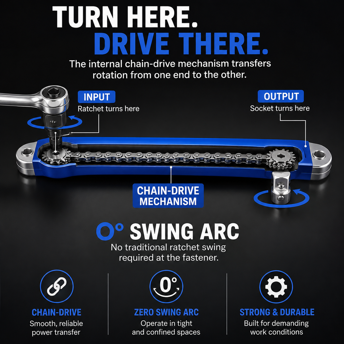 Impact-Ready Offset Extension Wrench Multi-Drive Adapter Tool for Tight Repair Spaces