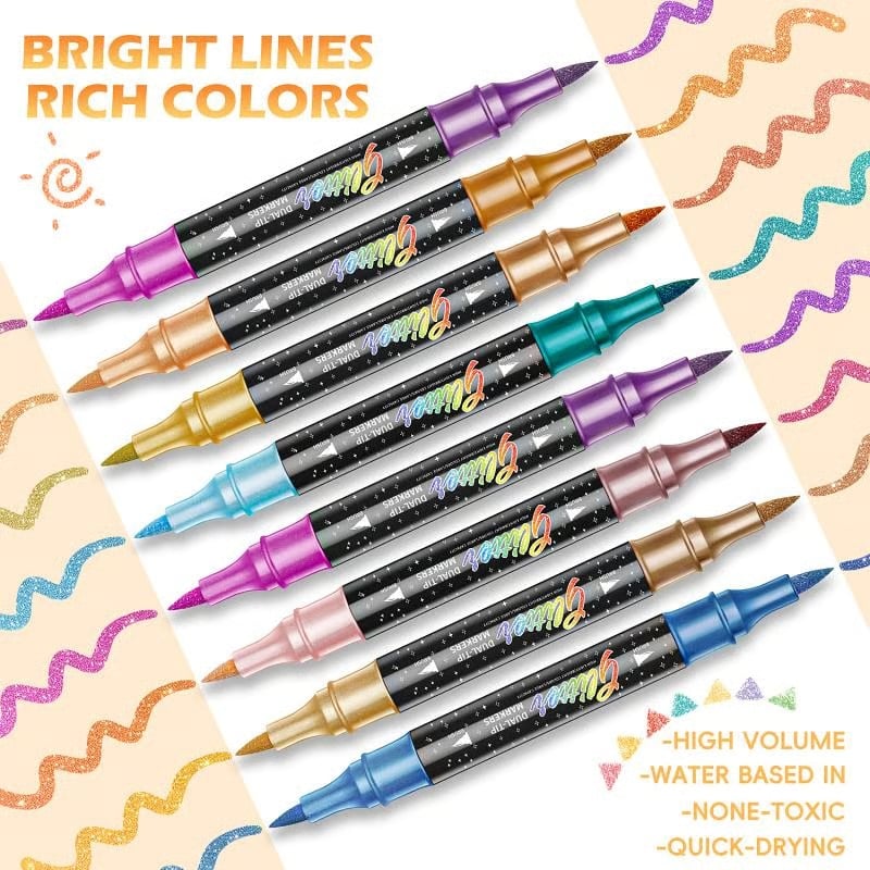 Glitter Effect Brush Markers: Create Sparkling Art Smoothly ( 24-96 Colors | Smooth No Clog | No Bleed Through )