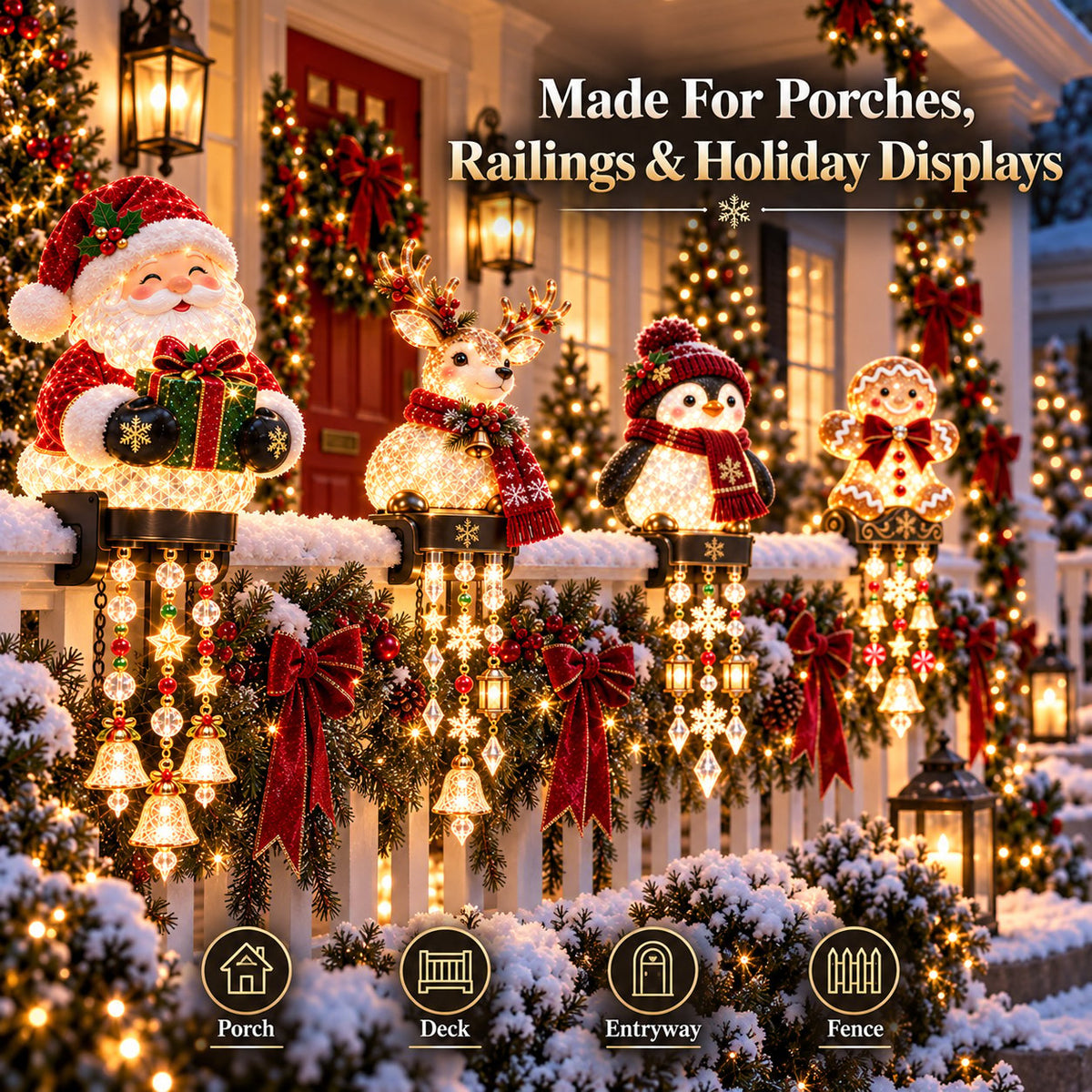 Christmas Porch Railing Lights 4 Festive Character Designs