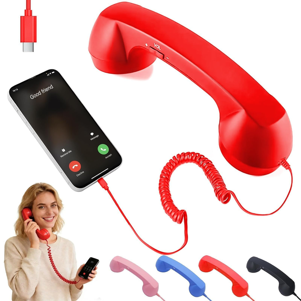 Retro Wired Telephone Handset for Smartphones | Vintage Style Phone Receiver