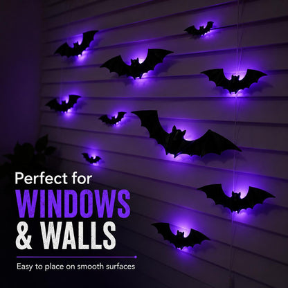 3D Bat Light LED Halloween Decoration, Flexible Wall Sticker, Easy to Install, Suitable for Home, Parties