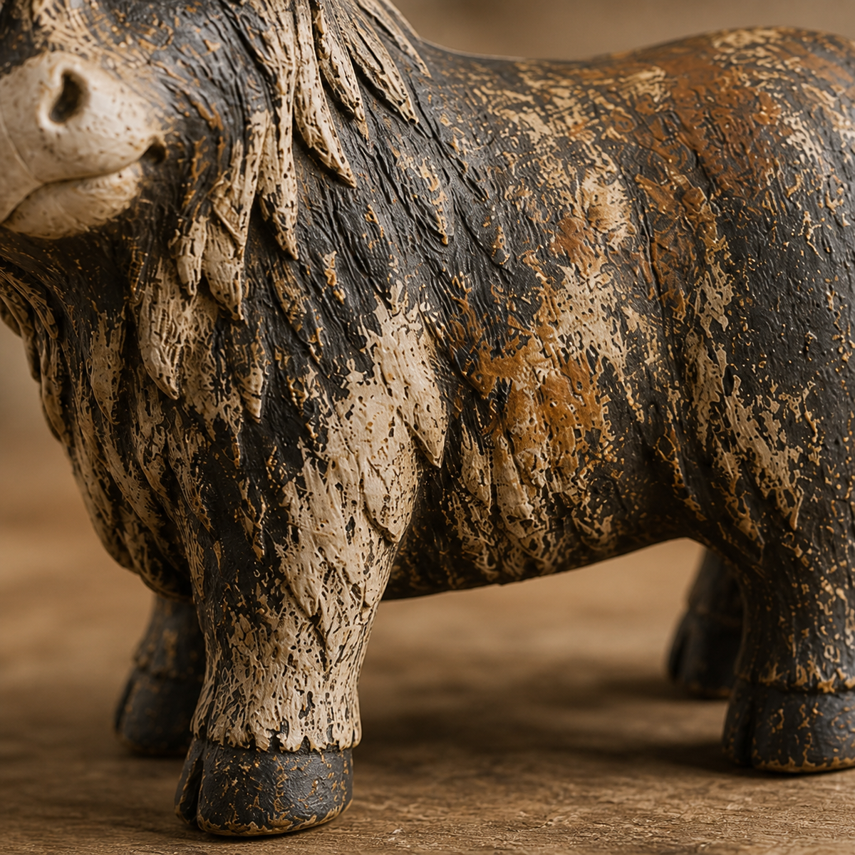 Rustic Highland Cow Figurine Charming Farmhouse Tabletop Decor