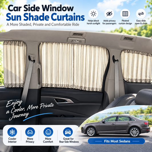 Pleated Car Window Sun Shade Curtains Adjustable Rear Seat Privacy & Sun Protection