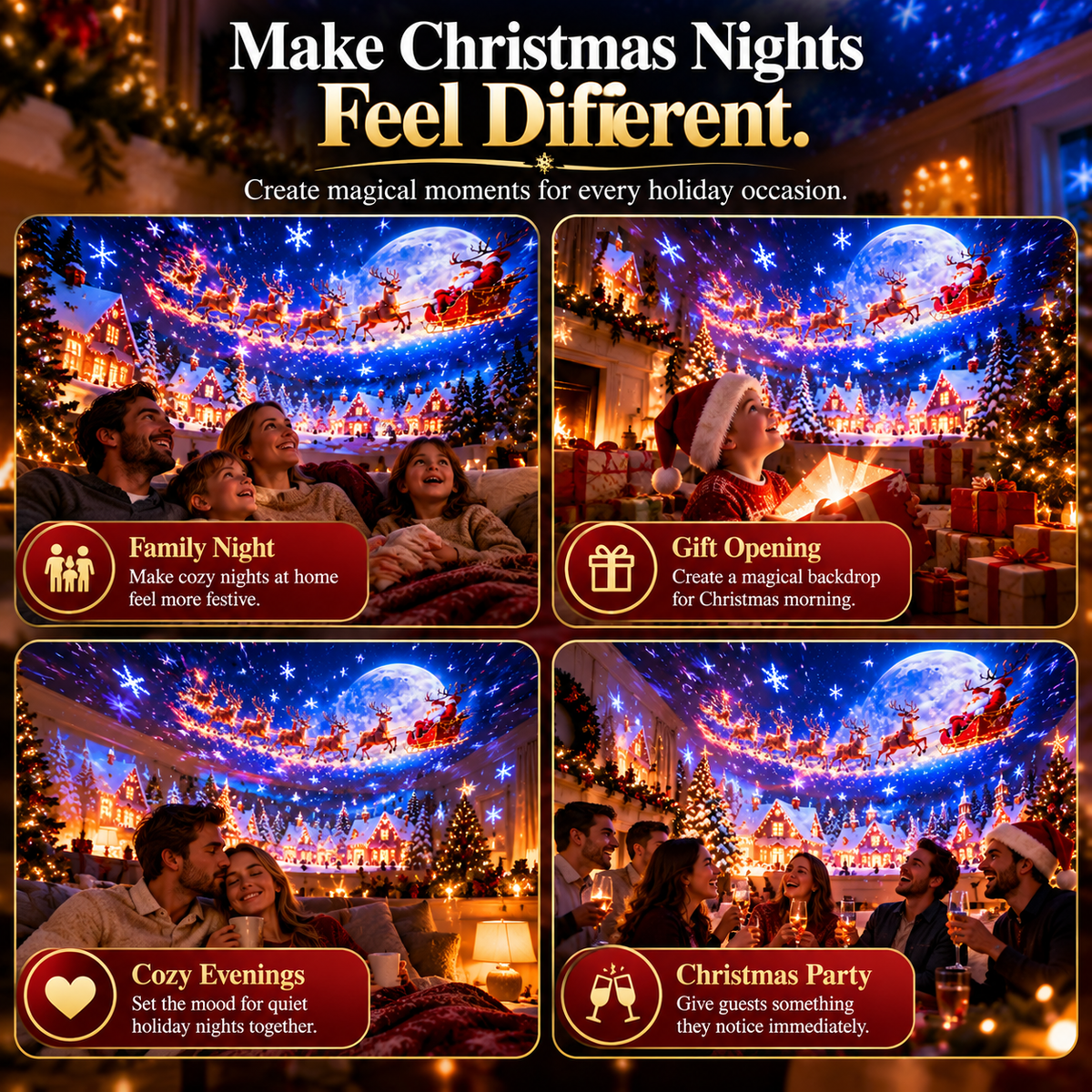 Christmas Projector Light Indoor Holiday Projection Lamp for Walls & Ceilings