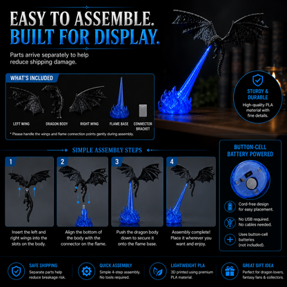 3D Fire Breathing Dragon LED Light | Glowing Fantasy Bookshelf Decor