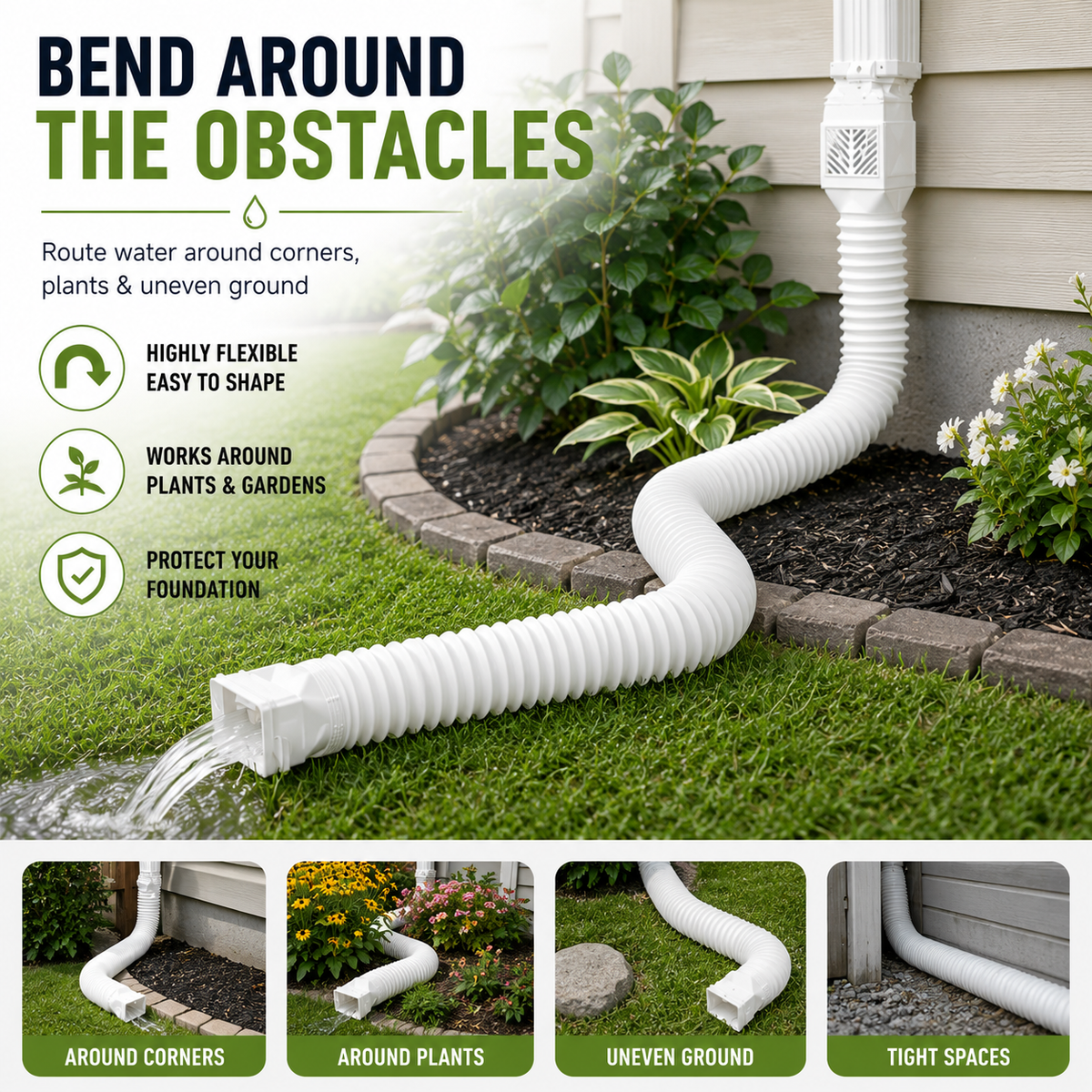 Flexible Rain Gutter Downspout Extension Kit Adjustable 22"-63" Drain Pipe with Leaf Filter for Foundation Protection