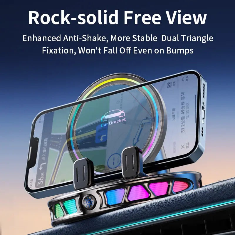360 Rotating Wireless Charging Car Phone Mount RGB Ambient Light, Auto-Lock, Ultra-Stable Suction