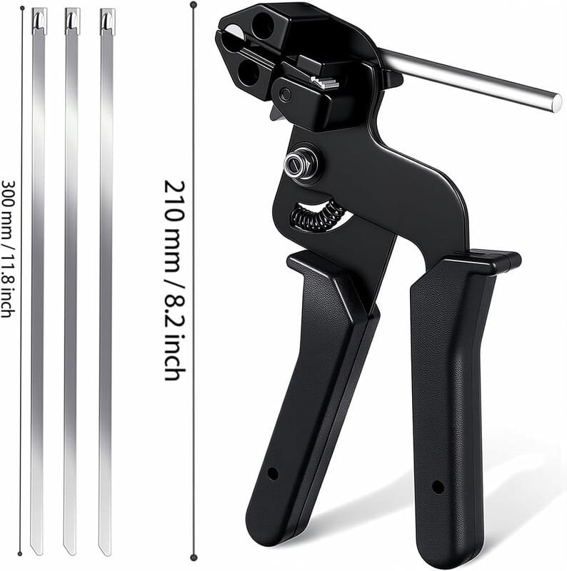 Stainless Steel Cable Tie Gun Tool with Metal Zip Ties, Heavy Duty Cable Tie Tightener & Cutter for Industrial, Fencing
