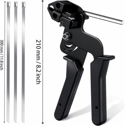 Stainless Steel Cable Tie Gun Tool with Metal Zip Ties, Heavy Duty Cable Tie Tightener & Cutter for Industrial, Fencing