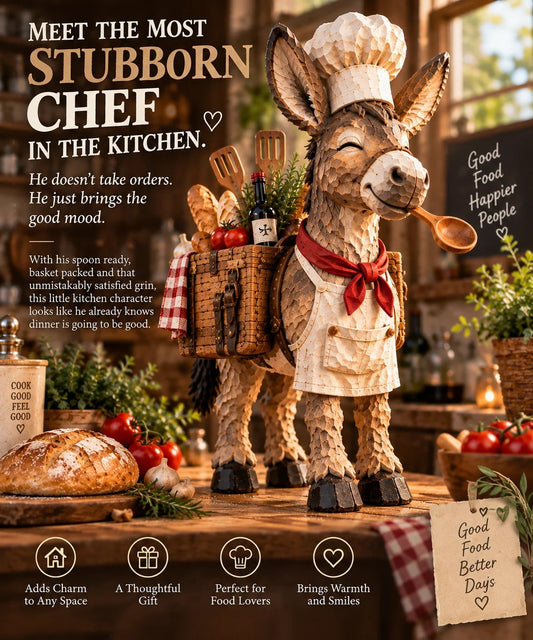 The Stubborn Little Chef Carved Kitchen Donkey Figurine