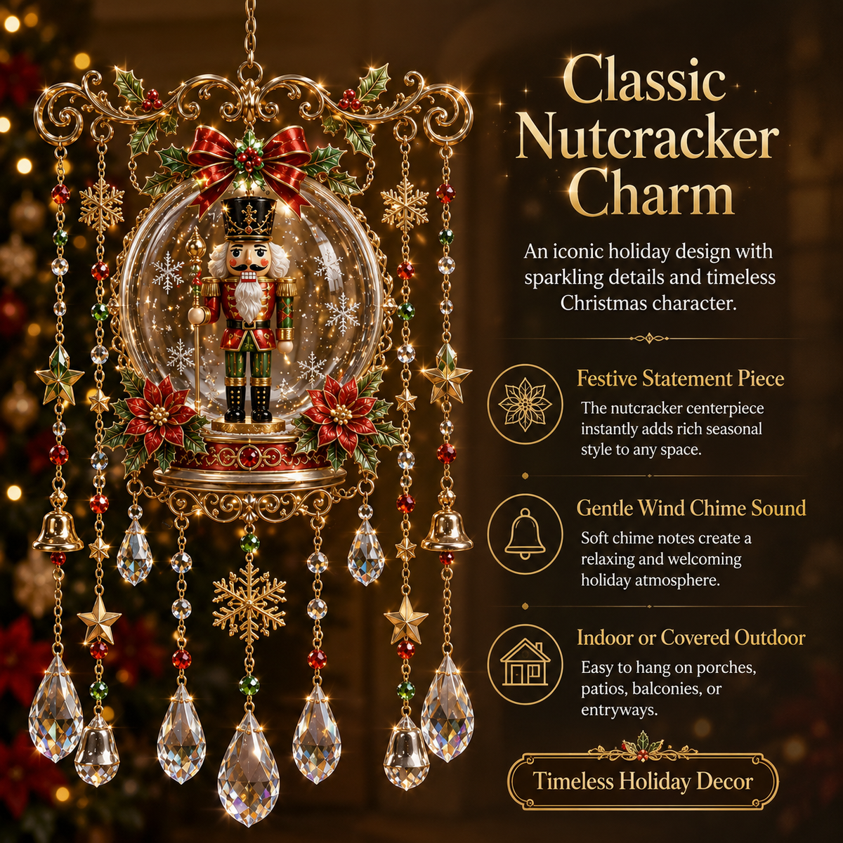 Christmas Crystal Wind Chime for Porch & Garden Decor