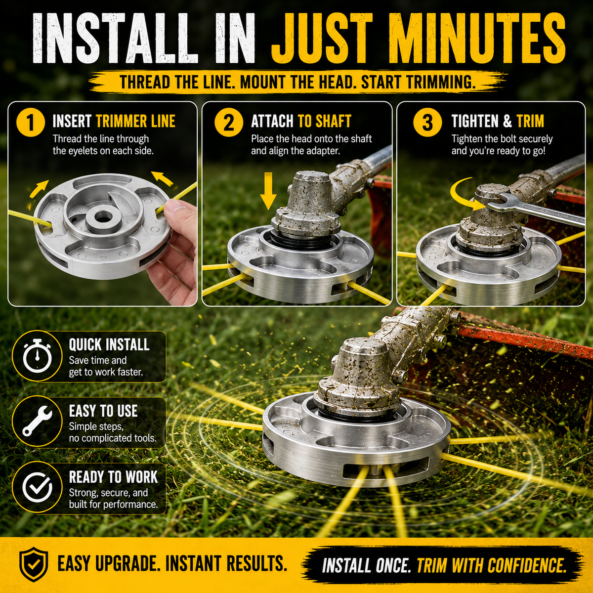 Universal Aluminum Grass Trimmer Head | Heavy-Duty Brush Cutter Replacement