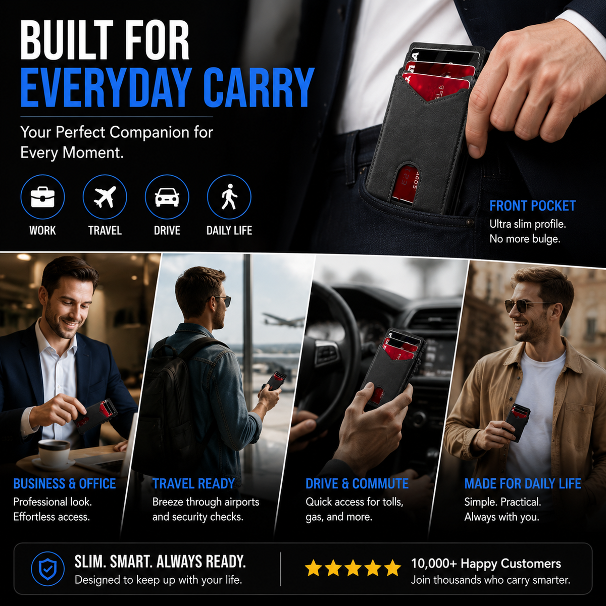 2026 RFID Blocking Minimalist Pop-Up Wallet | One-Second Card Eject Design & Ultra Slim Pocket Wallet