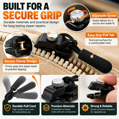 Replacement Zipper Slider Kit 30-Piece No-Sew Zipper Fix Set for Jackets, Tents, Pants & Bags