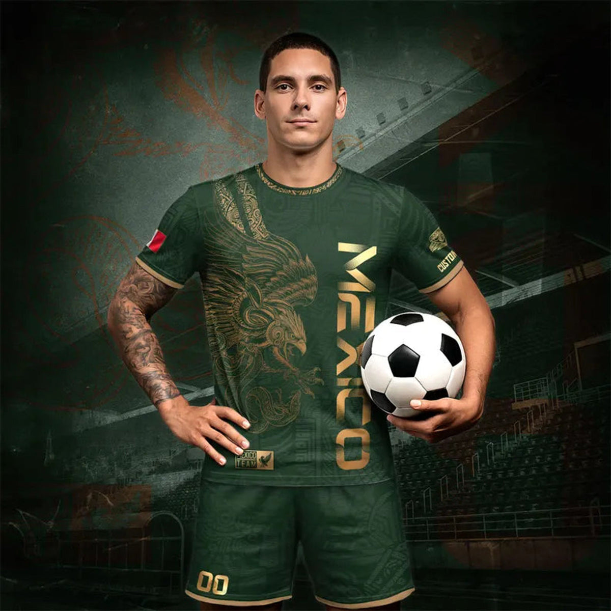 Men's Mexican Aztec Soccer Print Casual Tee