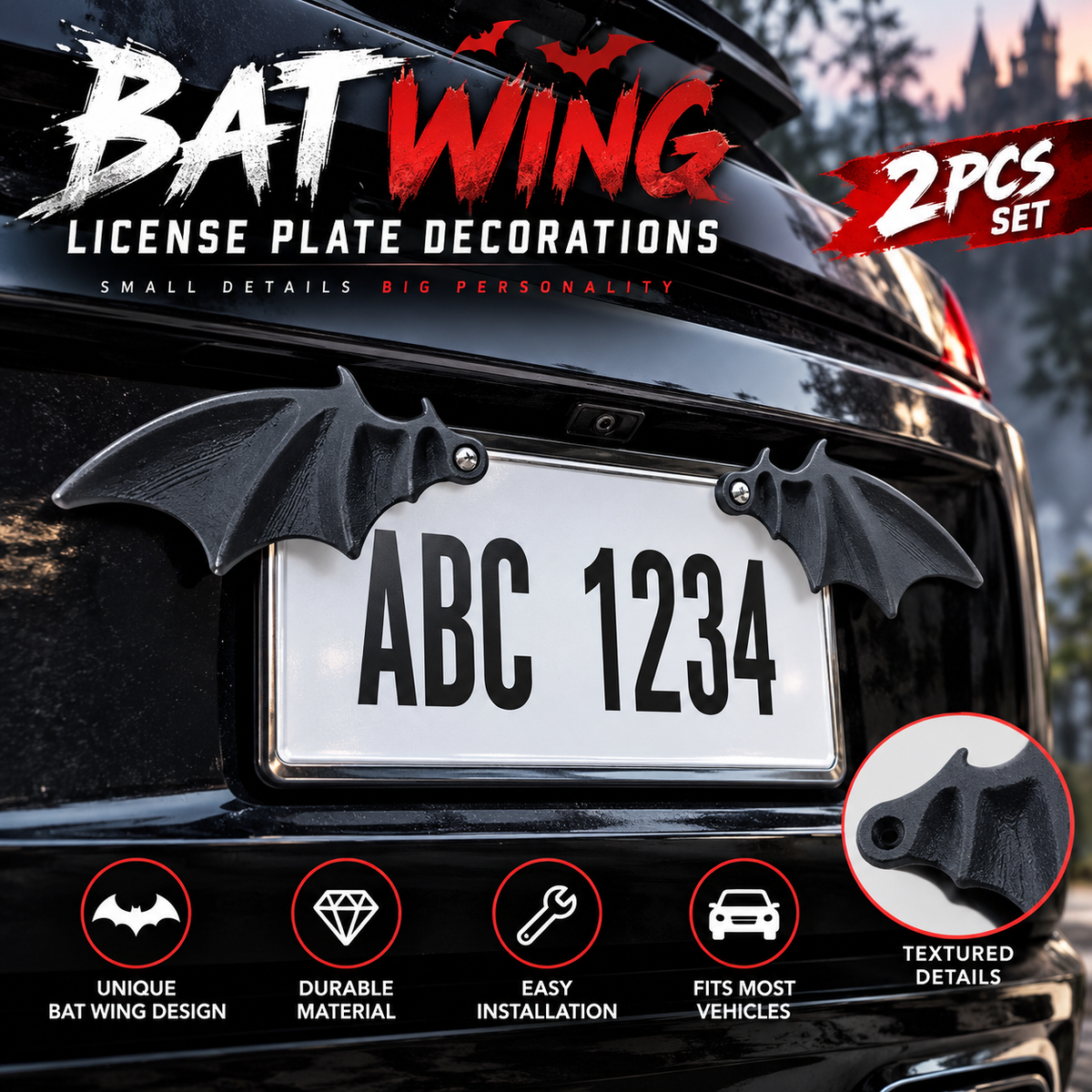 Midnight Wings Bat Wing License Plate Decorations