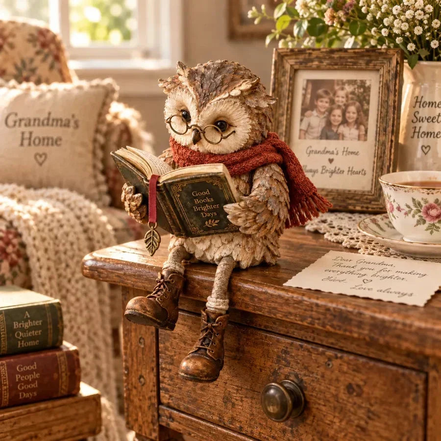 Reading Owl Figurine Cosy Bookshelf Decor for Book Lovers