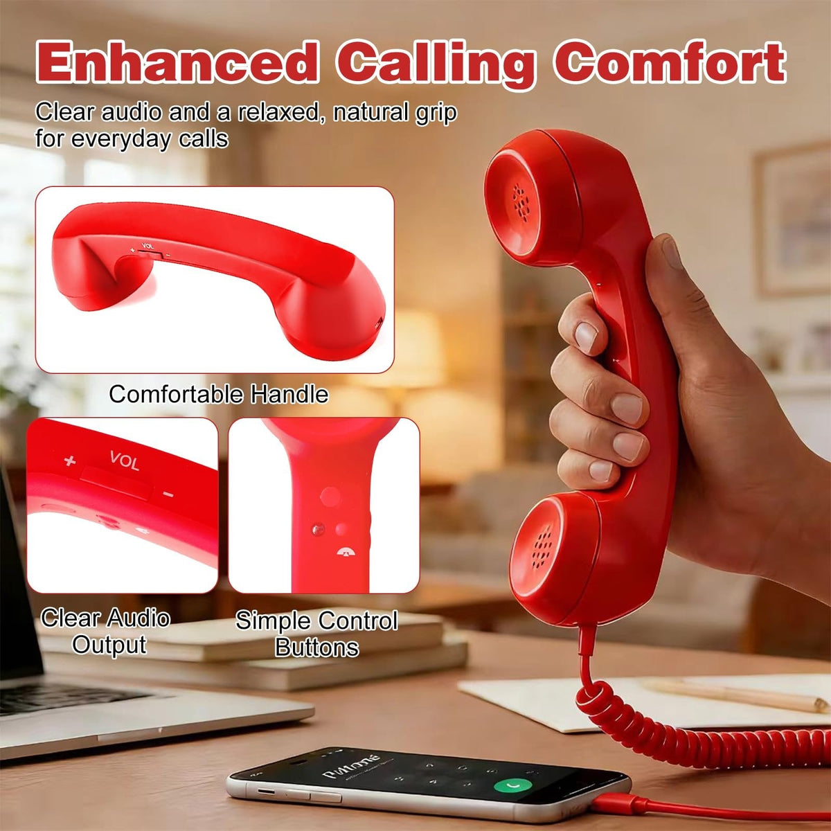 Retro Wired Telephone Handset for Smartphones | Vintage Style Phone Receiver