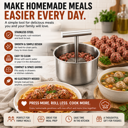 FAMILY KITCHEN | Stainless Steel Meatball Press Make Uniform Meatballs for Pasta, Dinner & Meal Prep
